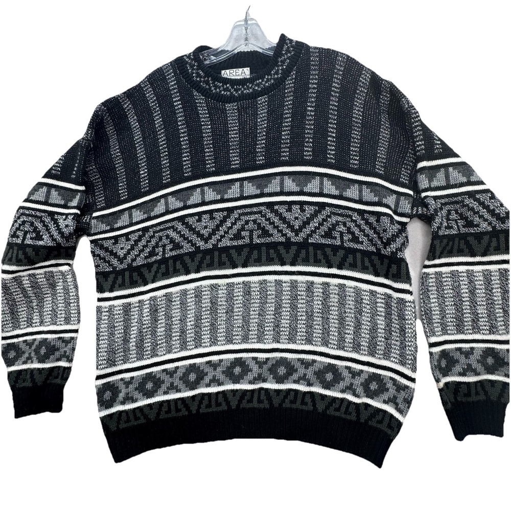 Vintage AREA By Tag Sweater Mens Large Geometric Knit USA Made Grandpa 90s
